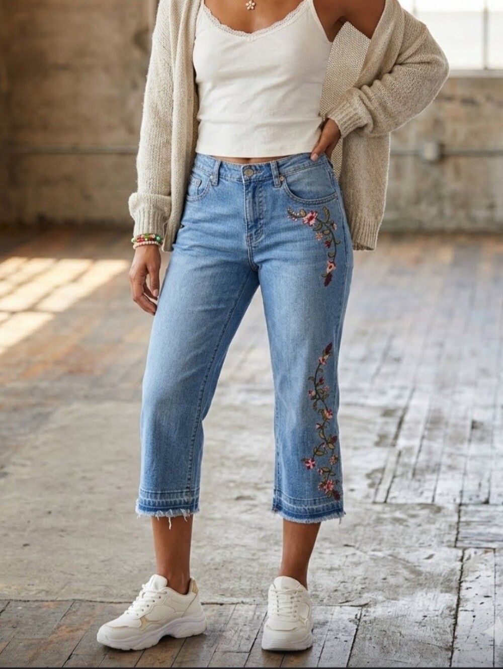 Cavaricci Jeans Floral‎ Emroidered Cropped Vintage Y2K 14